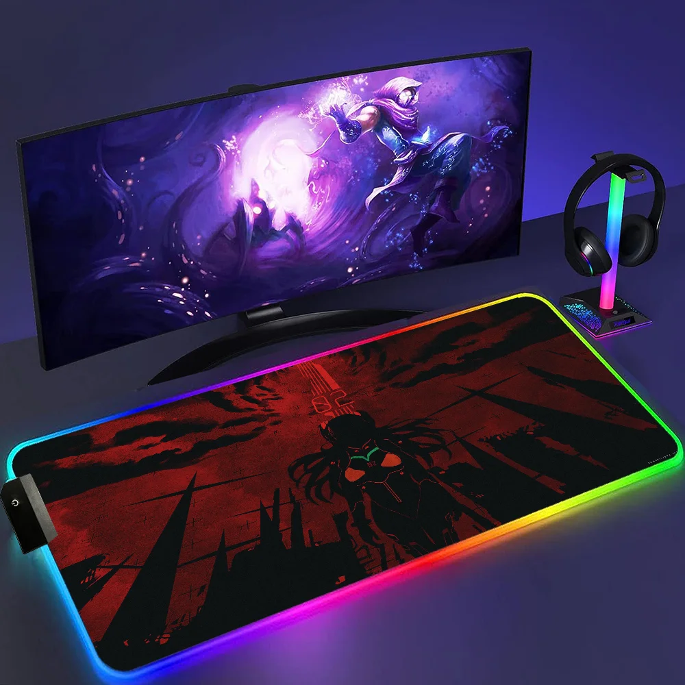 RGB Mouse Pad E Evangelion PC Gaming Accessories LED Mousepad Gamer Cabinet Carpet Keyboard Mat Computer 16 - Neon Genesis Evangelion Shop