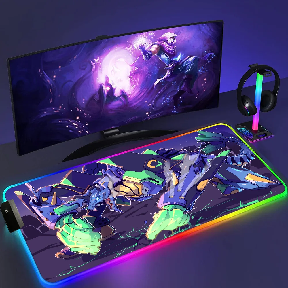 RGB Mouse Pad E Evangelion PC Gaming Accessories LED Mousepad Gamer Cabinet Carpet Keyboard Mat Computer 4 - Neon Genesis Evangelion Shop